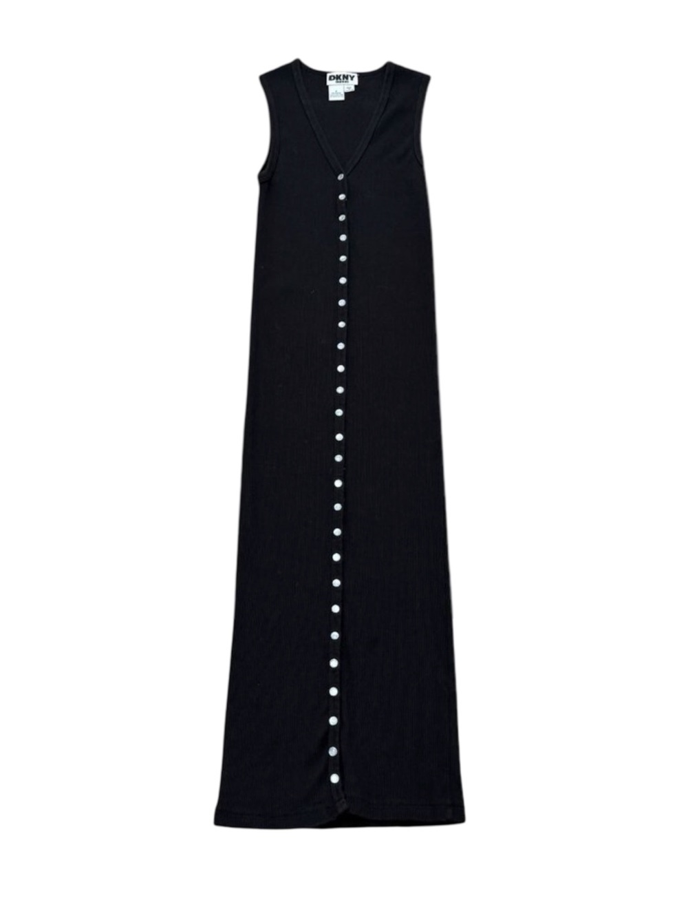 Women’s Vintage DKNY Ribbed Maxi Tank Dress Black Cotton 1990s